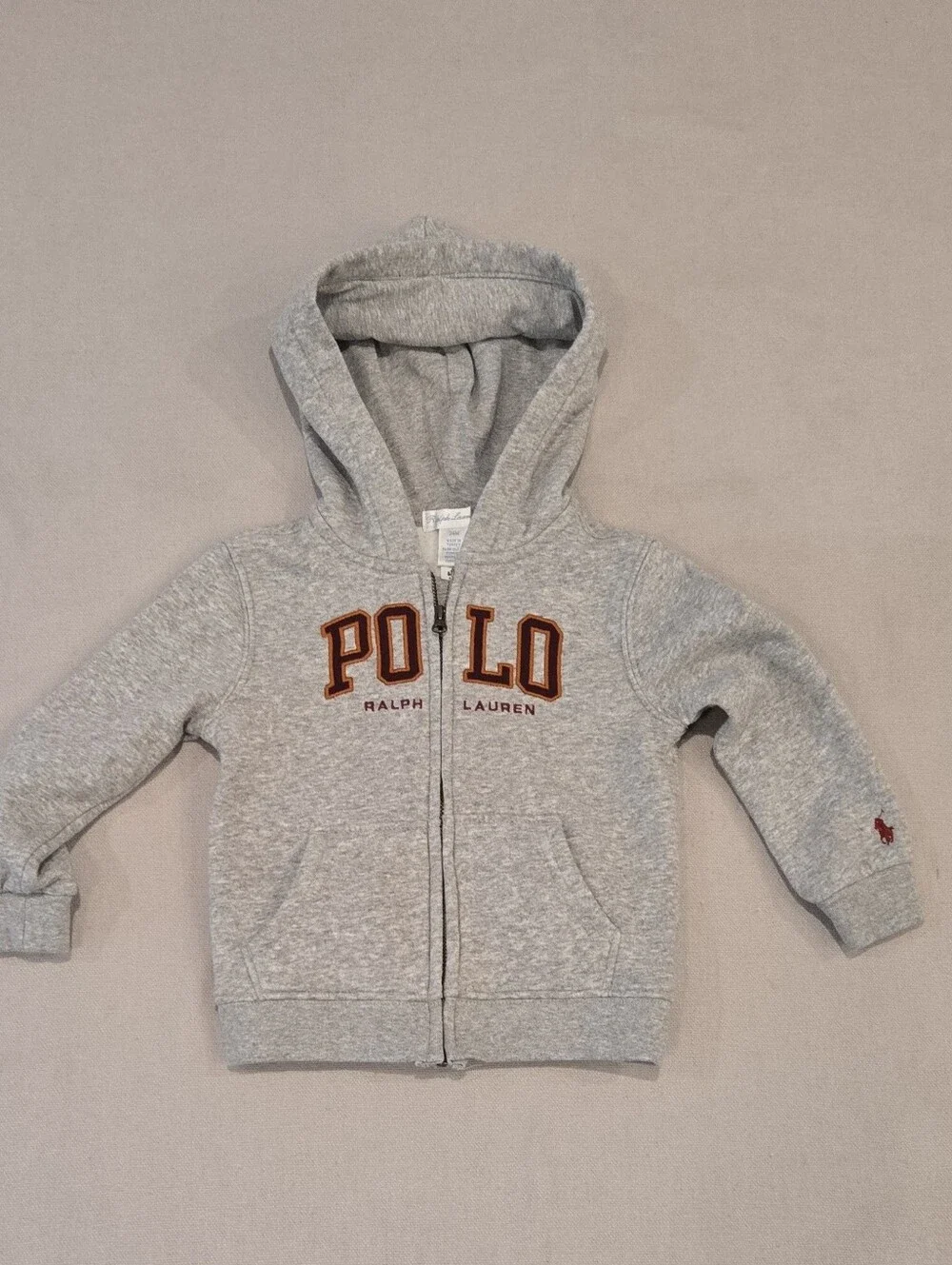 Polo Ralph Lauren Heather Gray Brown Embroidered Logo Hoodie Sweatshirt Boys 24M